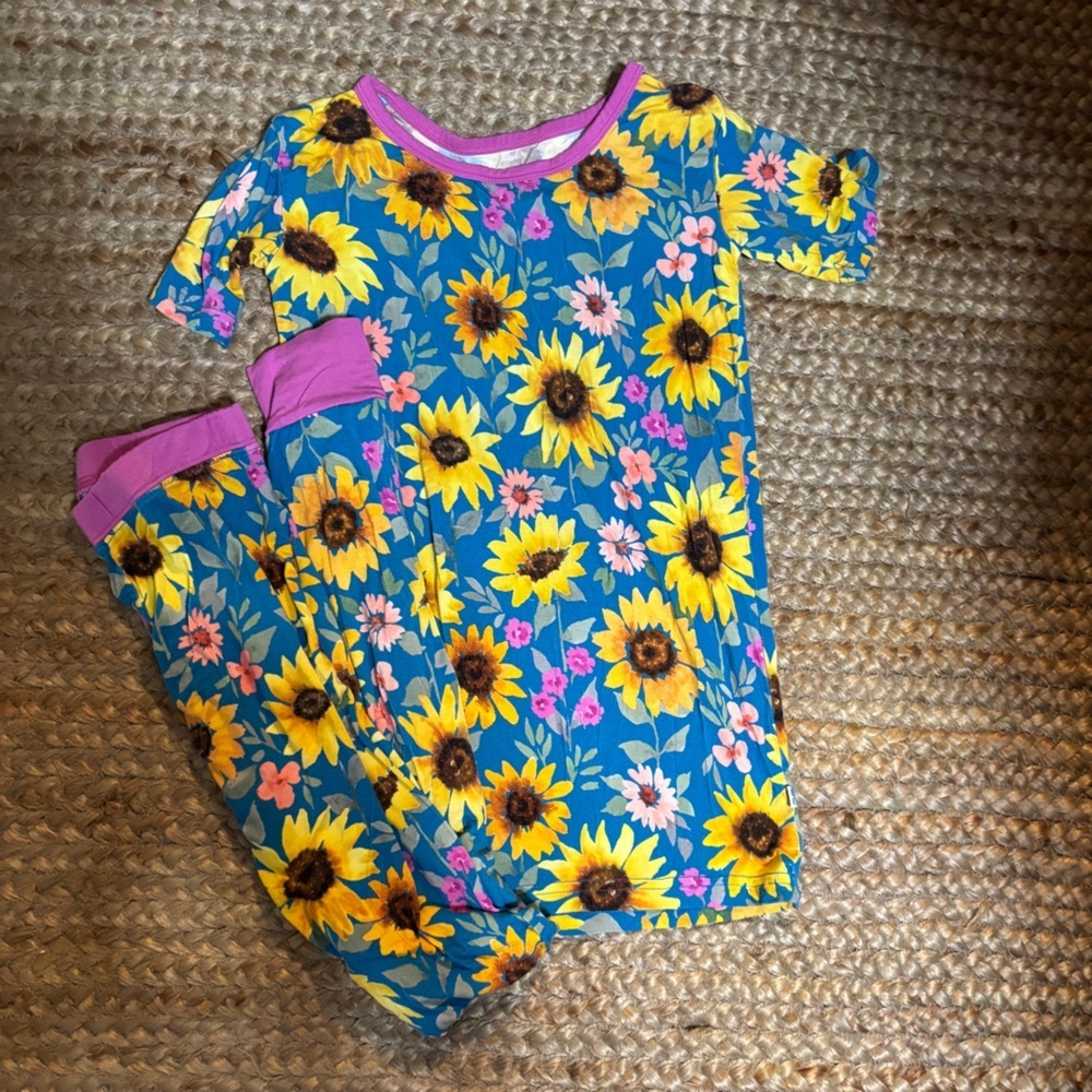 Little Sleepies Blue and Yellow Sunflower Kids Pajamas - Picture 1 of 2